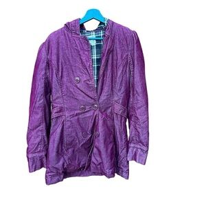 Roxy Juniors Womens Jacket Button Pea Coat Soft Hooded Purple Size Large
